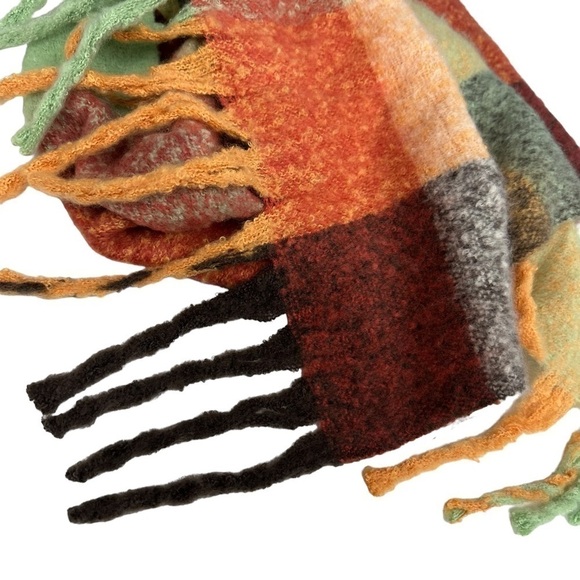 Steve Madden Super Soft Orange Gold Plaid Scarf - Picture 6 of 7